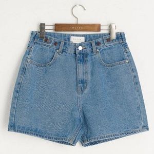 Olive Clothing Boxy Denim Shorts, Mid Blue